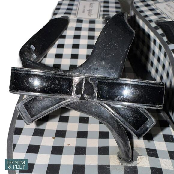 Kate Spade Rina Wedge Flip Flops Black Gingham Bow Sandals Size 7B Women’s - Picture 11 of 14